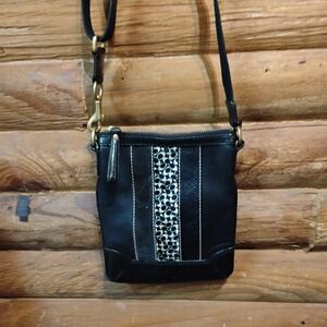 Coach Black and Brown Leather Crossbody Bag with Adjustable Strap